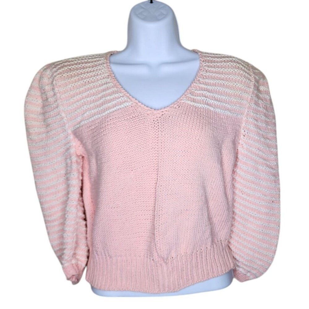 Vintage 80s Puff Sleeve Shoulder Pads Sweater Womens S Pink Coquette